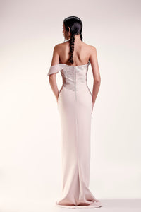 Ribbed off shoulder nude dress - HerTrove