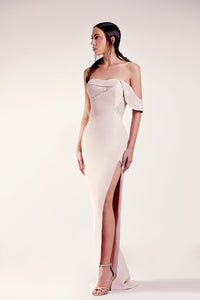 Ribbed off shoulder nude dress - HerTrove