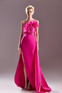 Pleated bodice sleeveless gown - HerTrove