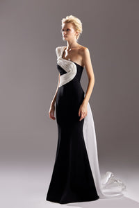 One shoulder asymmetric neckline mermaid dress - HerTrove