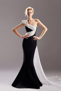 One shoulder asymmetric neckline mermaid dress - HerTrove