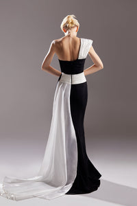 One shoulder asymmetric neckline mermaid dress - HerTrove