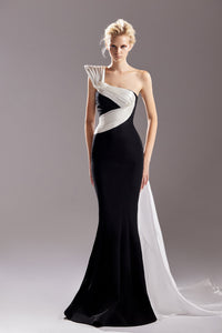 One shoulder asymmetric neckline mermaid dress - HerTrove