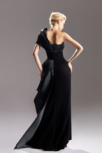 One sleeve asymmetric draped dress - HerTrove