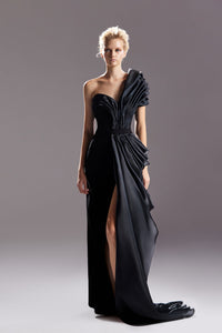 One sleeve asymmetric draped dress - HerTrove