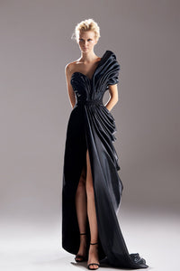 One sleeve asymmetric draped dress - HerTrove