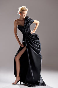 One sleeve asymmetric draped dress - HerTrove