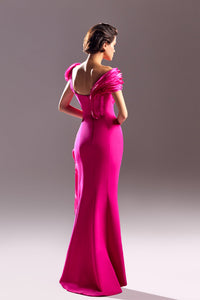 Asymmetric ruffled neckline side slit dress - HerTrove