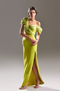 Asymmetric neckline one shoulder column dress - HerTrove