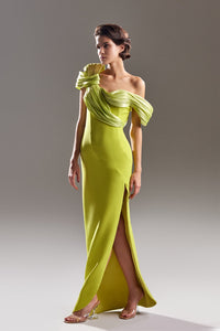 Asymmetric neckline one shoulder column dress - HerTrove