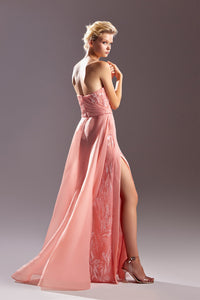 Asymmetric neckline fully embroidered dress - HerTrove