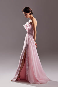 Sleeveless beaded dress featuring sweep train overskirt - HerTrove