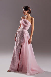 Sleeveless beaded dress featuring sweep train overskirt - HerTrove