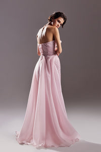Sleeveless beaded dress featuring sweep train overskirt - HerTrove