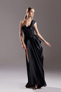 Pleated and beaded one shoulder dress - HerTrove