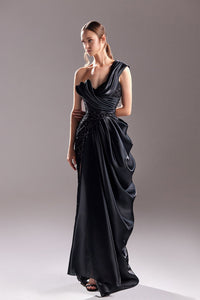 Pleated and beaded one shoulder dress - HerTrove