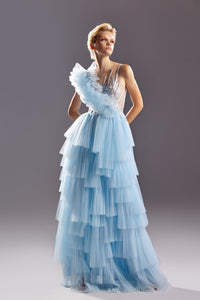 Fully pleated tiered tulle dress - HerTrove
