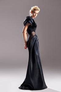 Asymmetric neckline one shoulder pleated gown - HerTrove