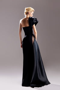 Asymmetric neckline one shoulder pleated gown - HerTrove
