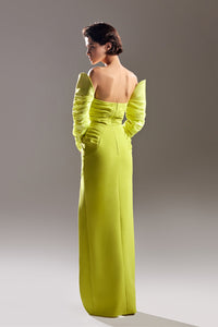 Off sleeves heart shaped neckline crepe dress - HerTrove