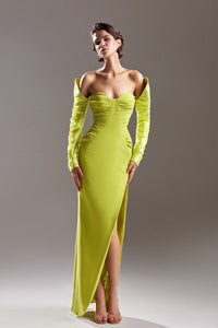 Off sleeves heart shaped neckline crepe dress - HerTrove