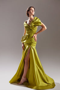 V neck fully pleated dress - HerTrove