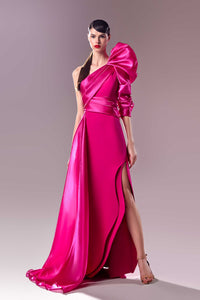 HerTrove-One shoulder organza and crepe dress