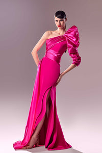 HerTrove-One shoulder organza and crepe dress
