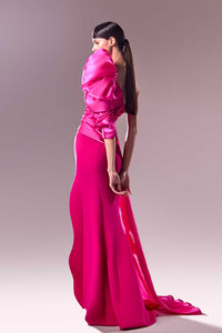 HerTrove-One shoulder organza and crepe dress