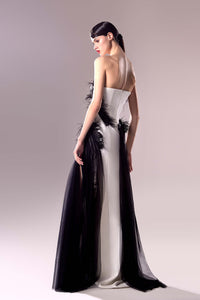 HerTrove-Feathers encrusted crepe gown