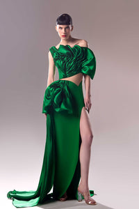 HerTrove-Cut out waistline crepe and organza dress