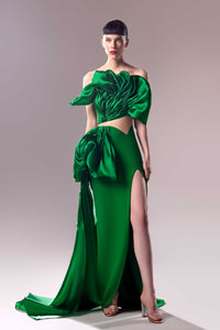 HerTrove-Cut out waistline crepe and organza dress