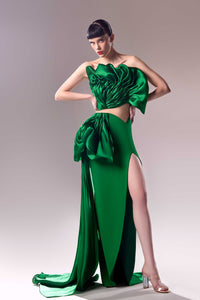 HerTrove-Cut out waistline crepe and organza dress