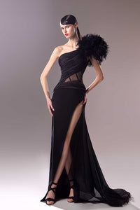 HerTrove-One shoulder draped corseted dress