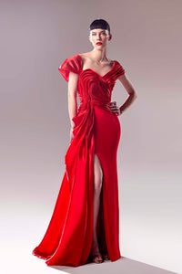 HerTrove-Off the shoulder organza draped crepe dress