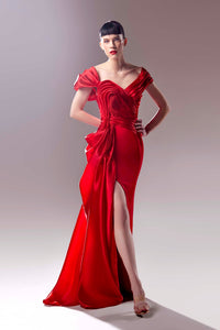 HerTrove-Off the shoulder organza draped crepe dress