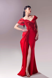 HerTrove-Off the shoulder organza draped crepe dress