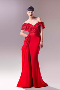 HerTrove-Off the shoulder organza draped crepe dress