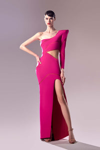 HerTrove-Cut out at waist one sleeve gown