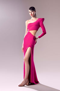 HerTrove-Cut out at waist one sleeve gown