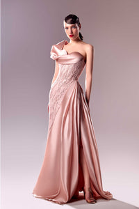 HerTrove-One shoulder draped organza and lace dress