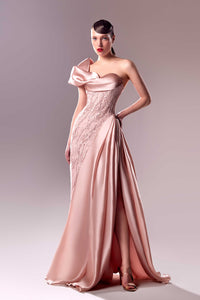 HerTrove-One shoulder draped organza and lace dress
