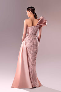 HerTrove-One shoulder draped organza and lace dress