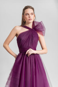 HerTrove - Asymmetric neckline pleated dress