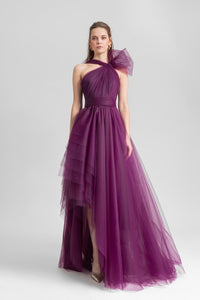 HerTrove - Asymmetric neckline pleated dress