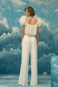 Pleated shoulders top with wide pants - HerTrove