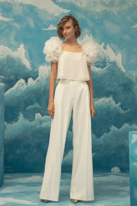 Pleated shoulders top with wide pants - HerTrove