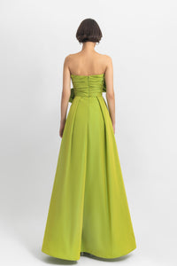 Bow-like design, strapless taffeta dress with open slit on the side. - HerTrove