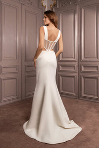Crepe dress with corseted bodice-HerTrove