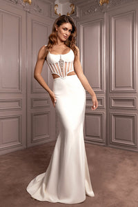 Crepe dress with corseted bodice-HerTrove